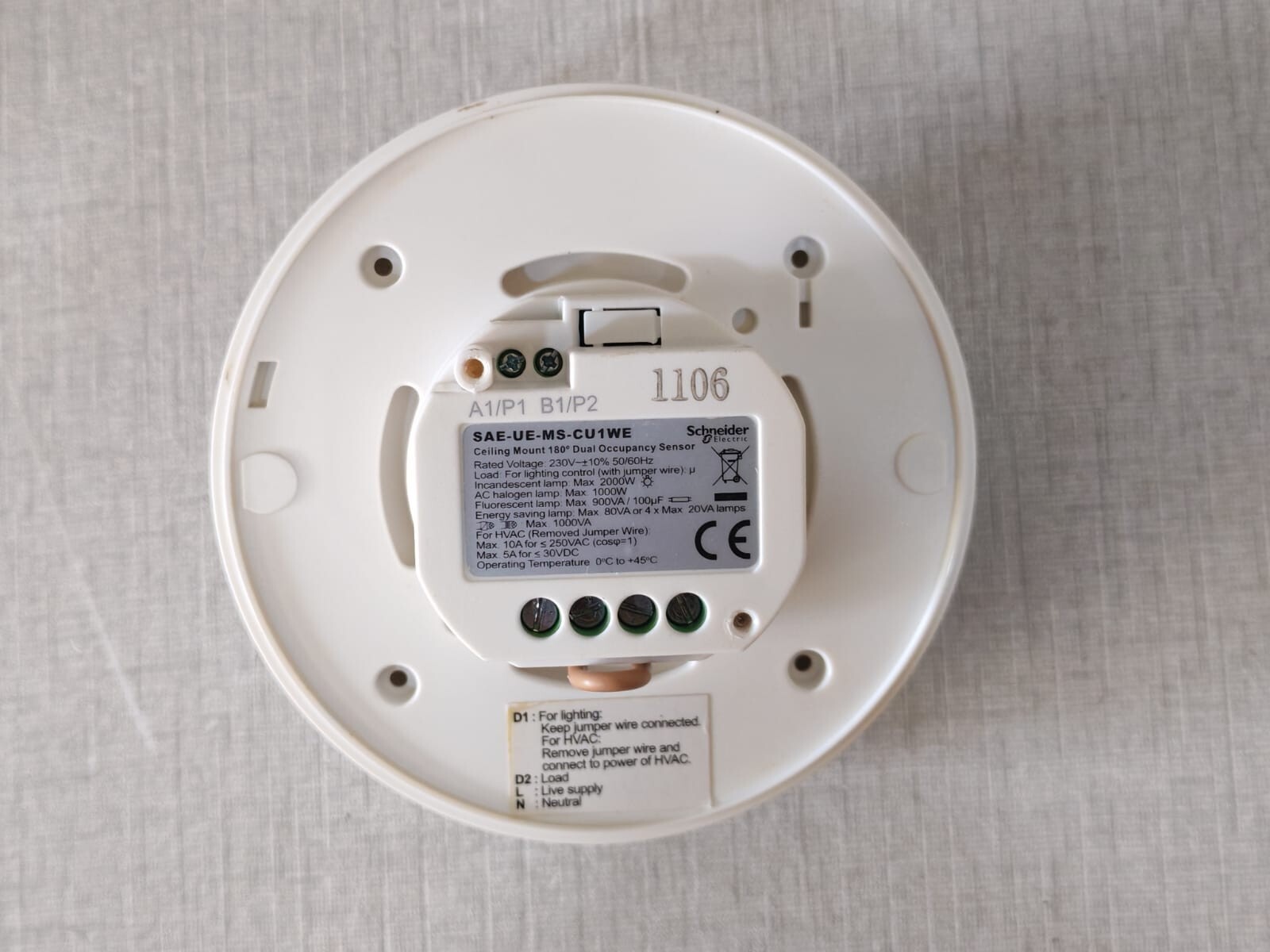 Schneider Electric SAE-UE-MS-CU1WE Schneider ARGUS SAE-UE-MS-CU1WE Ceiling Mount 180° Occupancy Sensor 3