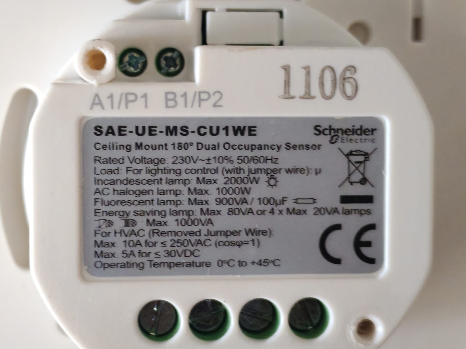 Schneider Electric SAE-UE-MS-CU1WE Schneider ARGUS SAE-UE-MS-CU1WE Ceiling Mount 180° Occupancy Sensor 4