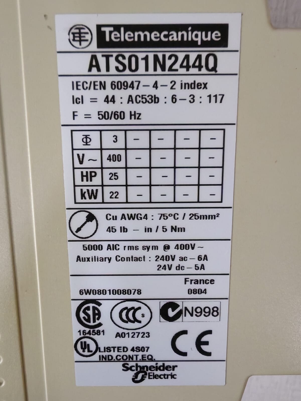 Telemecanique/Schneider Electric ATS01N244Q Telemecanique/Schneider Electric Altistart 01 ATS01N244Q Soft Start For Motor 2