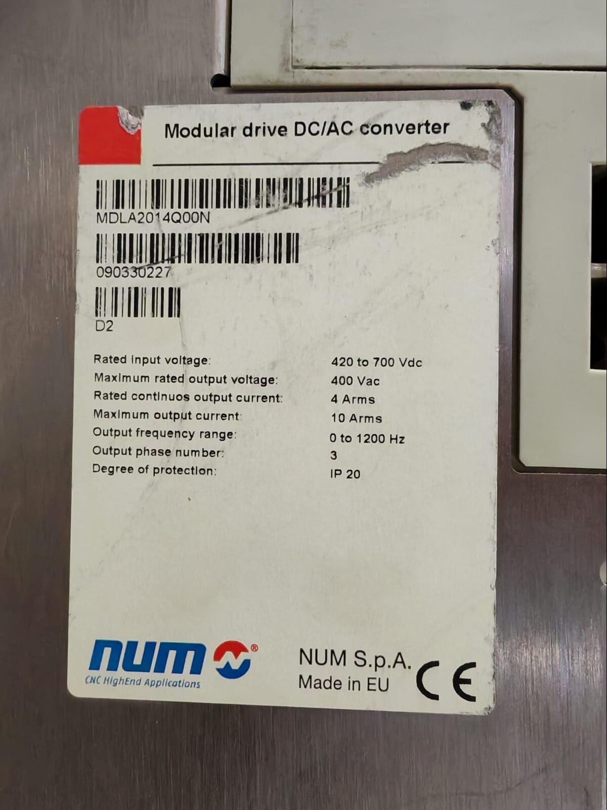 NUM MDLA2014Q00N NUM MDLA2014Q00N REV.D2 MODULAR DRIVE DC/AC CONVERTER 7