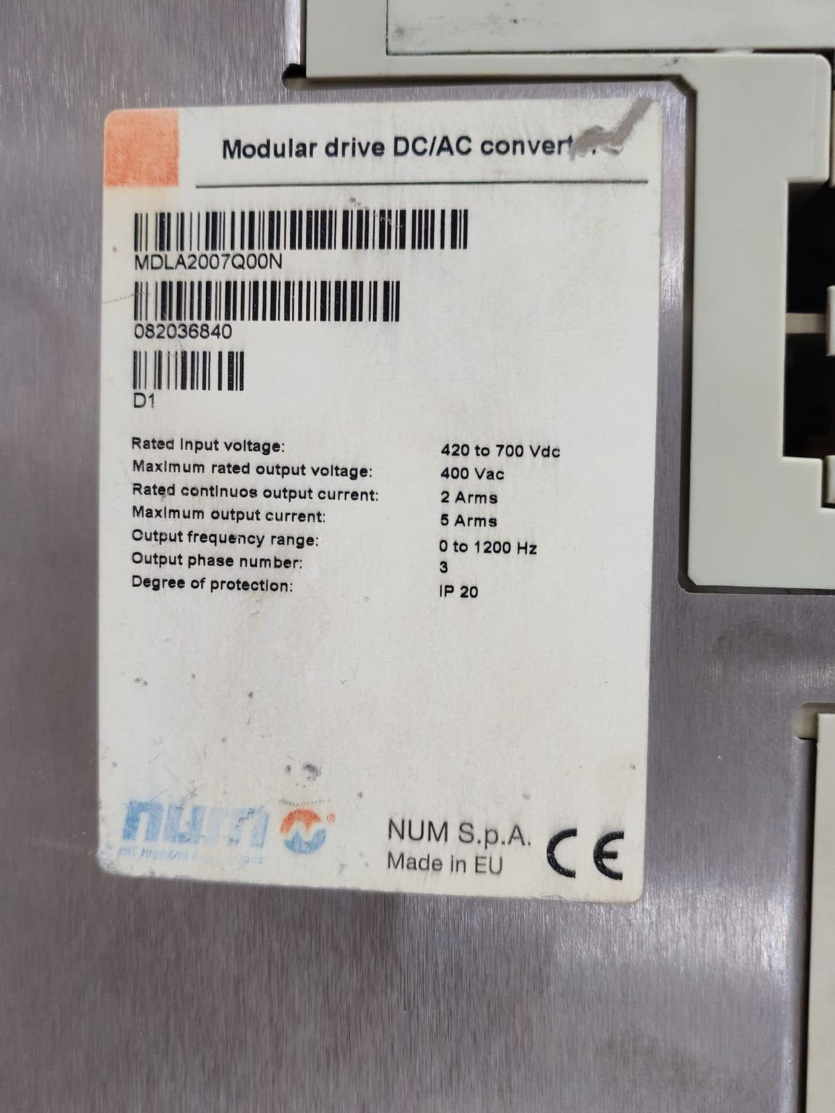 NUM MDLA2007Q00N NUM MDLA2007Q00N MODULAR DRIVE DC/AC CONVERTER 4