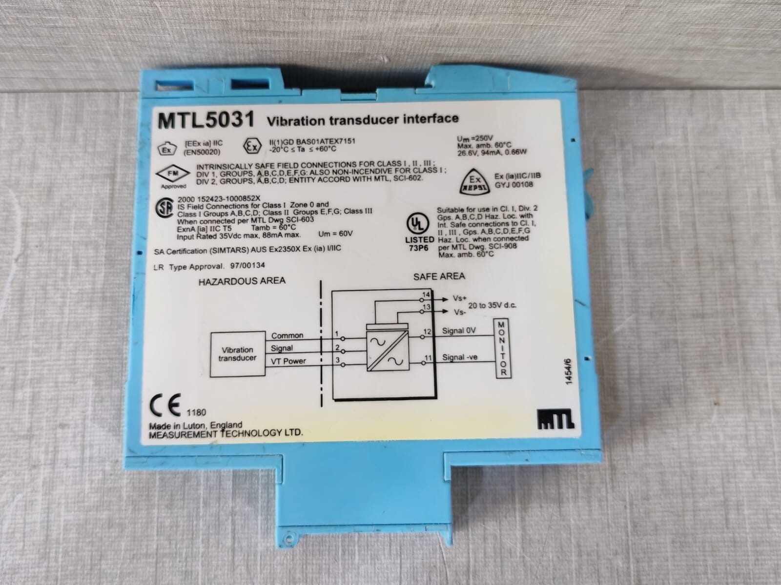 MTL MTL5031 MTL5031 VIBRATION TRANSDUCER INTERFACE 3