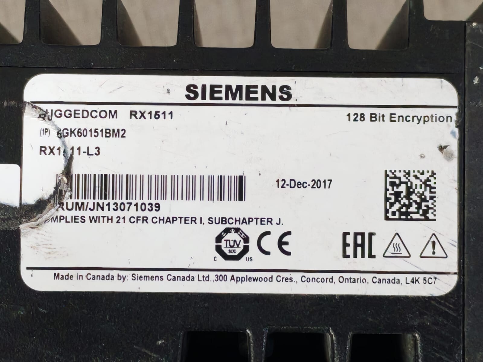 Siemens RX1511 SIEMENS RUGGEDCOM RX1511 ETHERNET SWITCH 6GK60151BM2 8