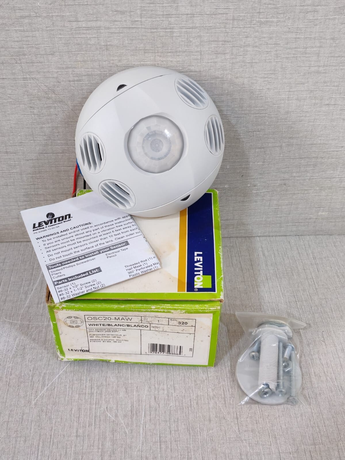 Leviton OSC20-MAW MultiTech Ceiling Mount Sensor 360 Degree 2000 Sq. Ft. White