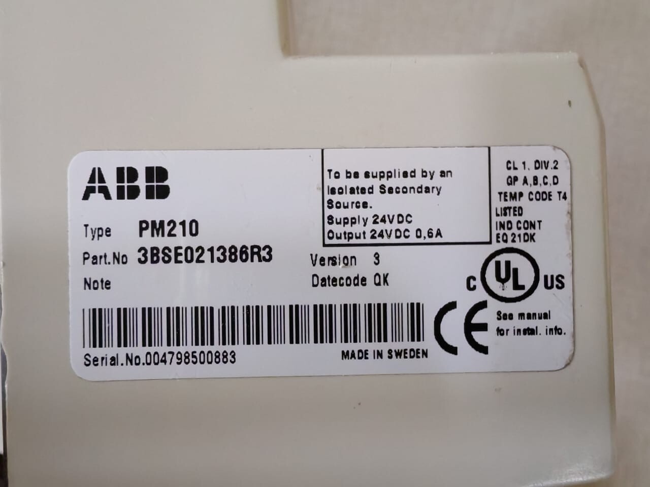 ABB AC 800C/3BSE021386R3 ABB PM210 COMPACT CONTROLLER AC 800C/3BSE021386R3 6