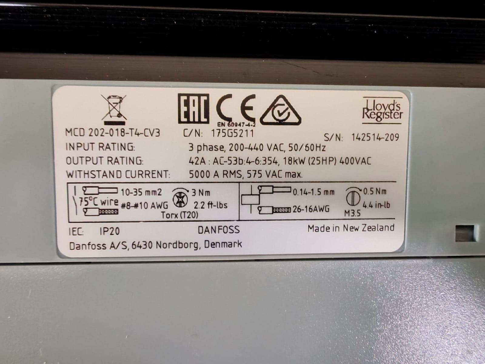 Danfoss 175G5211 Danfoss MCD 202-018-T4-CV3 VLT Soft Starter 175G5211 6