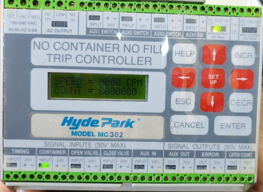HYDE PARK MC382 NO CONTAINER NO FILL TRIP CONTROLLER 100-240VAC -dark screen
