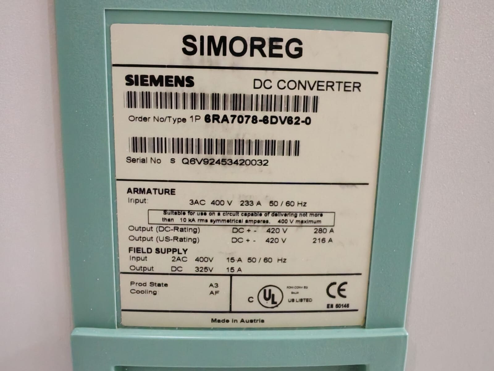 Siemens 6RA7078-6DV62-0 SIEMENS SIMOREG 6RA7078-6DV62-0 DC Converter - Main Unit Only 2