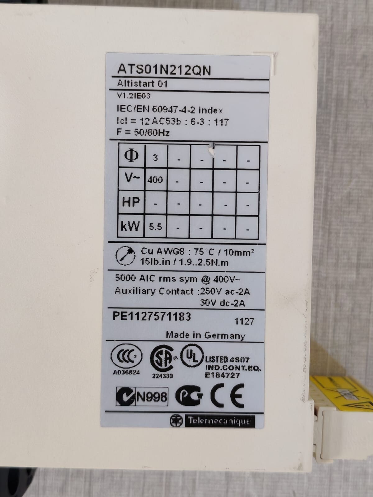 Schneider Electric ATS01N212QN Schneider Electric Soft Starter ATS01N212QN ALTISTART 01 2