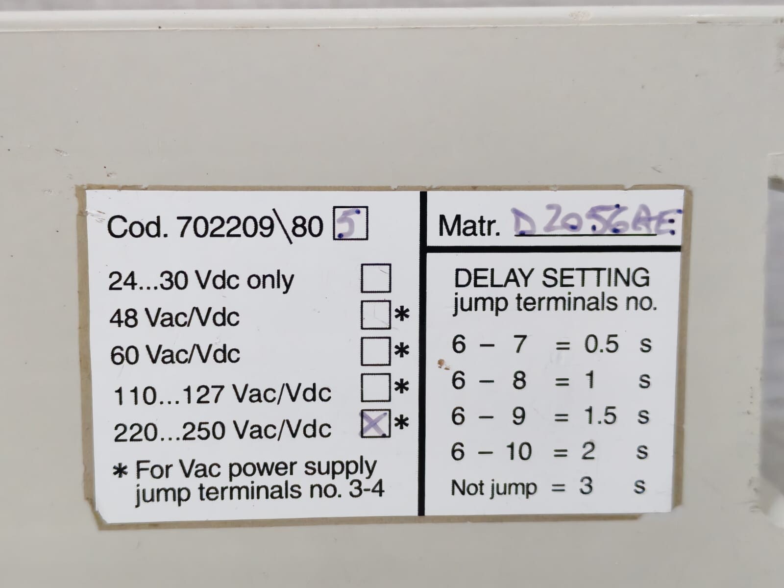 ABB 702209/80-5 ABB SACE YU DELAY 702209/80-5 TIME DELAY RELAY 3