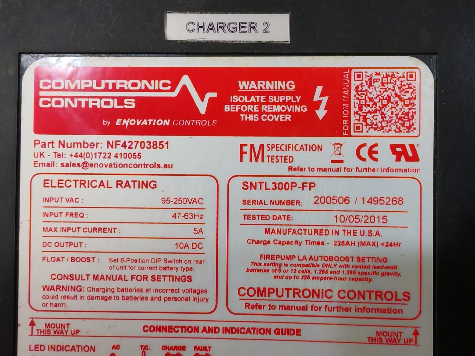 COMPUTRONIC CONTROLS BY ENOVATION CONTROL NF42703851 COMPUTRONIC CONTROLS BY ENOVATION CONTROL SNTL300P-FP BATTERY CHARGER NF42703851 2