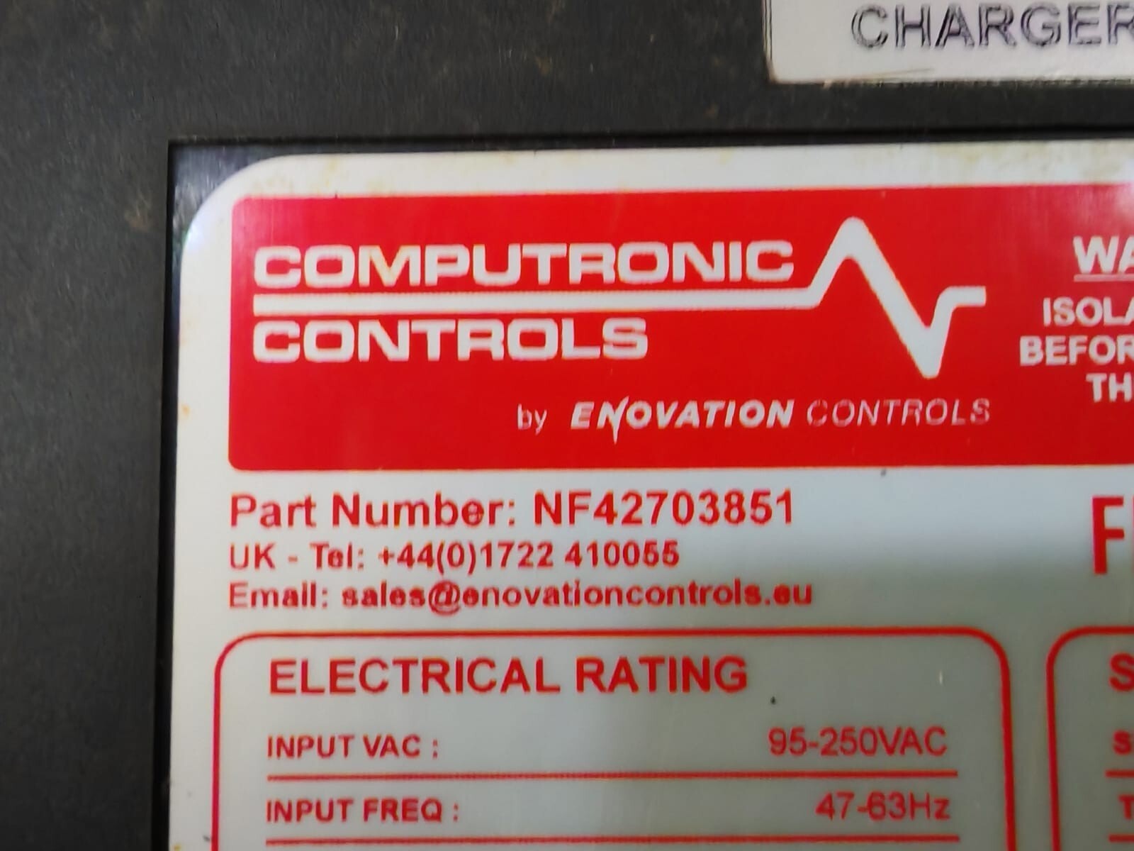 COMPUTRONIC CONTROLS BY ENOVATION CONTROL NF42703851 COMPUTRONIC CONTROLS BY ENOVATION CONTROL SNTL300P-FP BATTERY CHARGER NF42703851 3