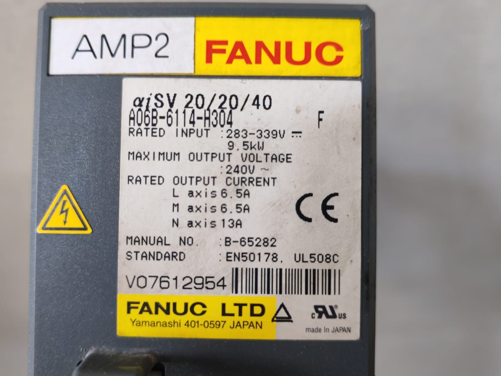FANUC A06B-6114-H304 FANUC A06B-6114-H304 SER F SERVO DRIVE 283-339V 9.5KW 240V 2