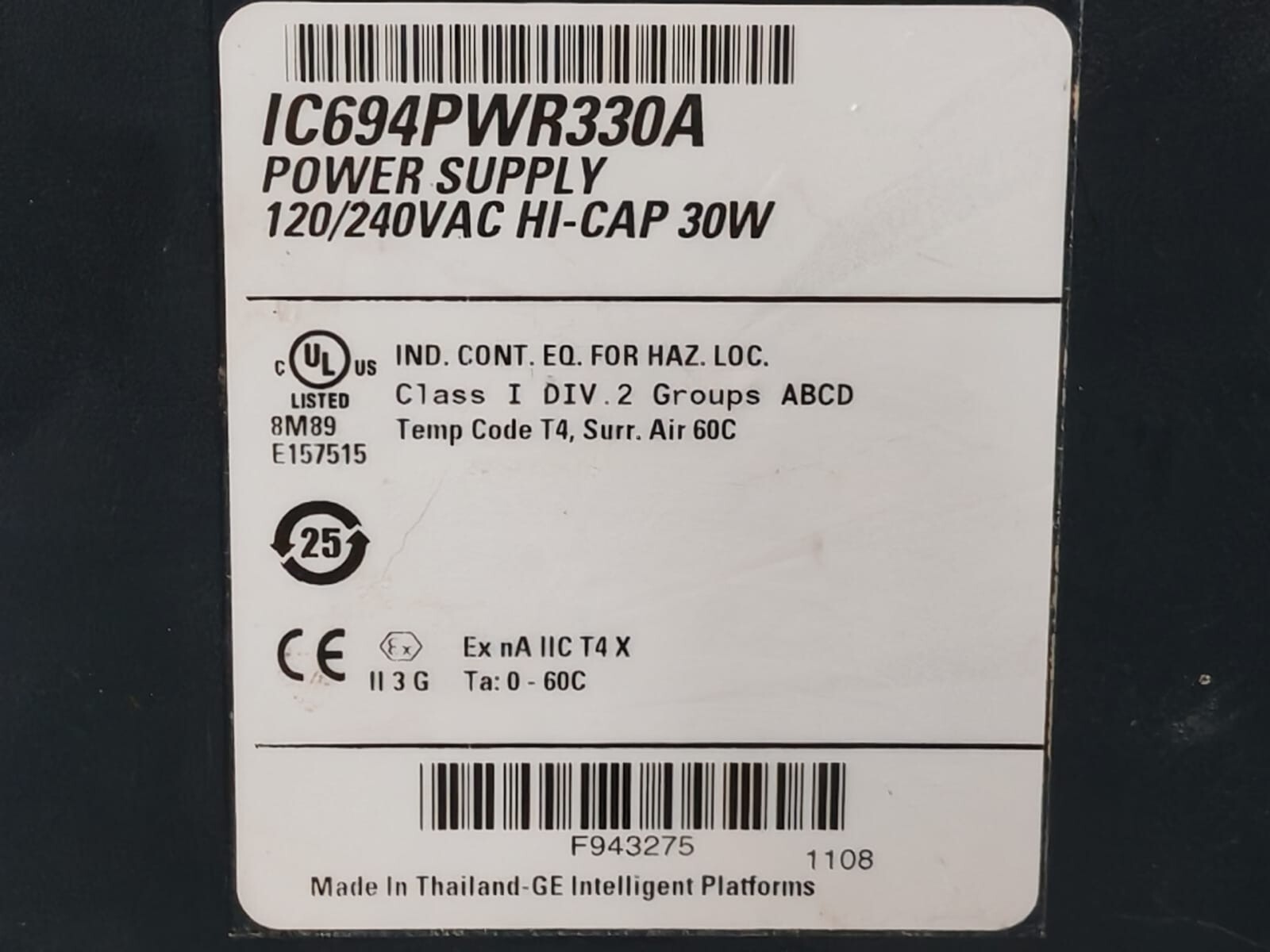 GE Fanuc IC694PWR330A GE FANUC RX3i IC694PWR330A POWER SUPPLY 120/240VAC HI-CAP 30W 5