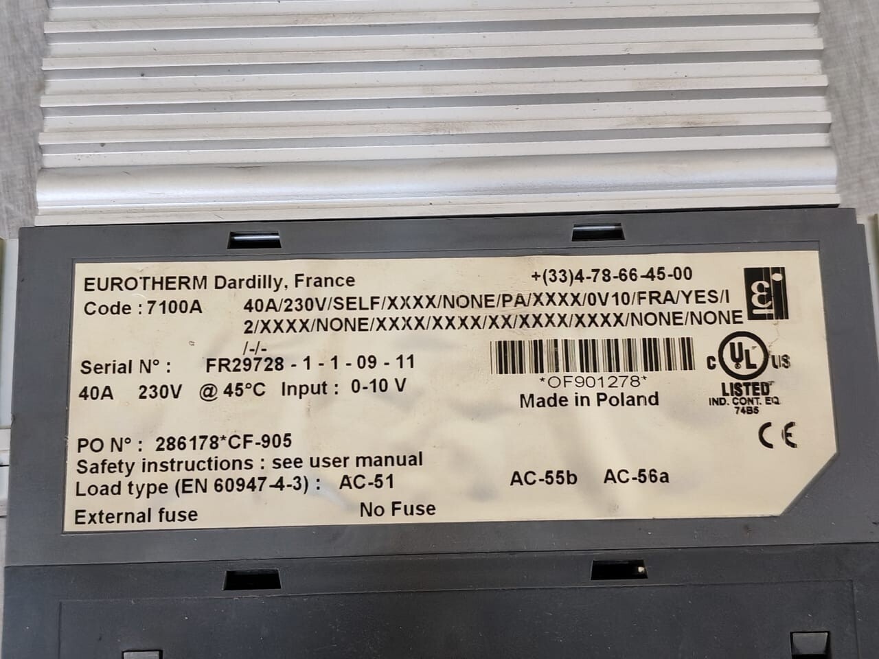 Eurotherm 7100A 40A/230V Eurotherm 7100A Single Phase Power Thyristor Unit 40A/230V 3