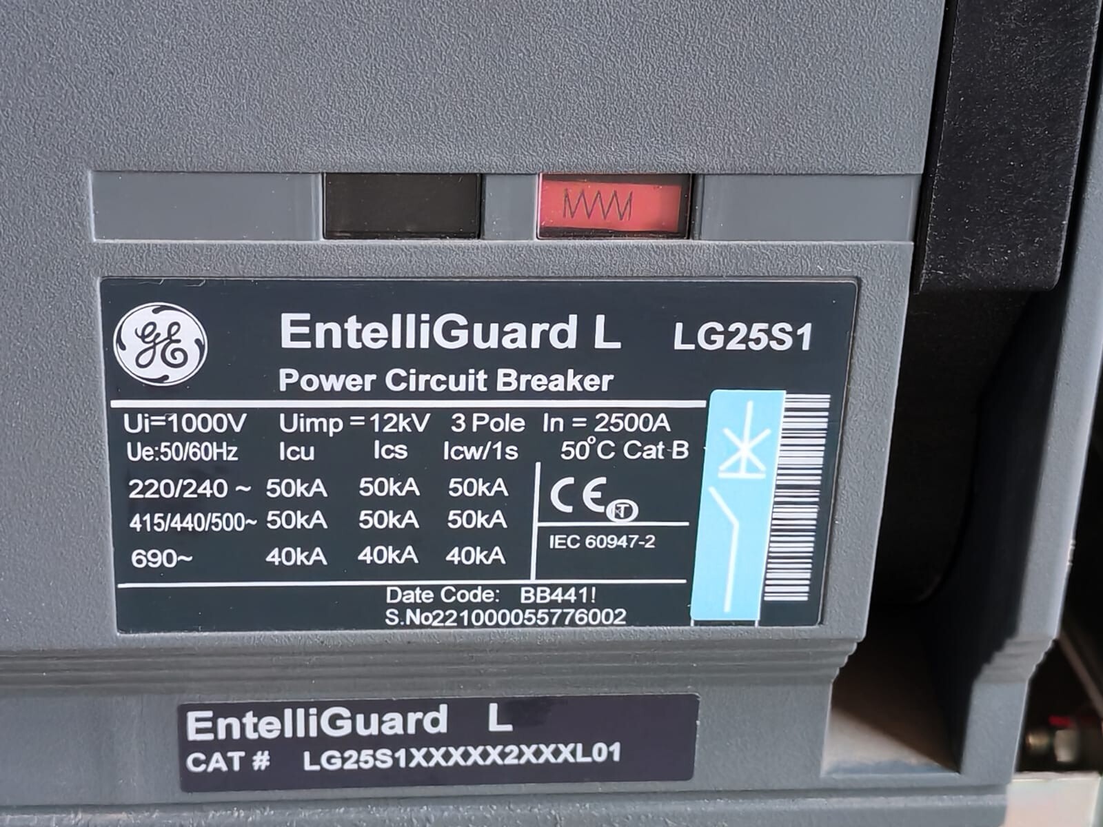 GE LTG00K1XXSFXXXX GE EntelliGuard L LG25S1 LTG00K1XXSFXXXX IN=2500A BB4391 Power Circuit Breaker 3