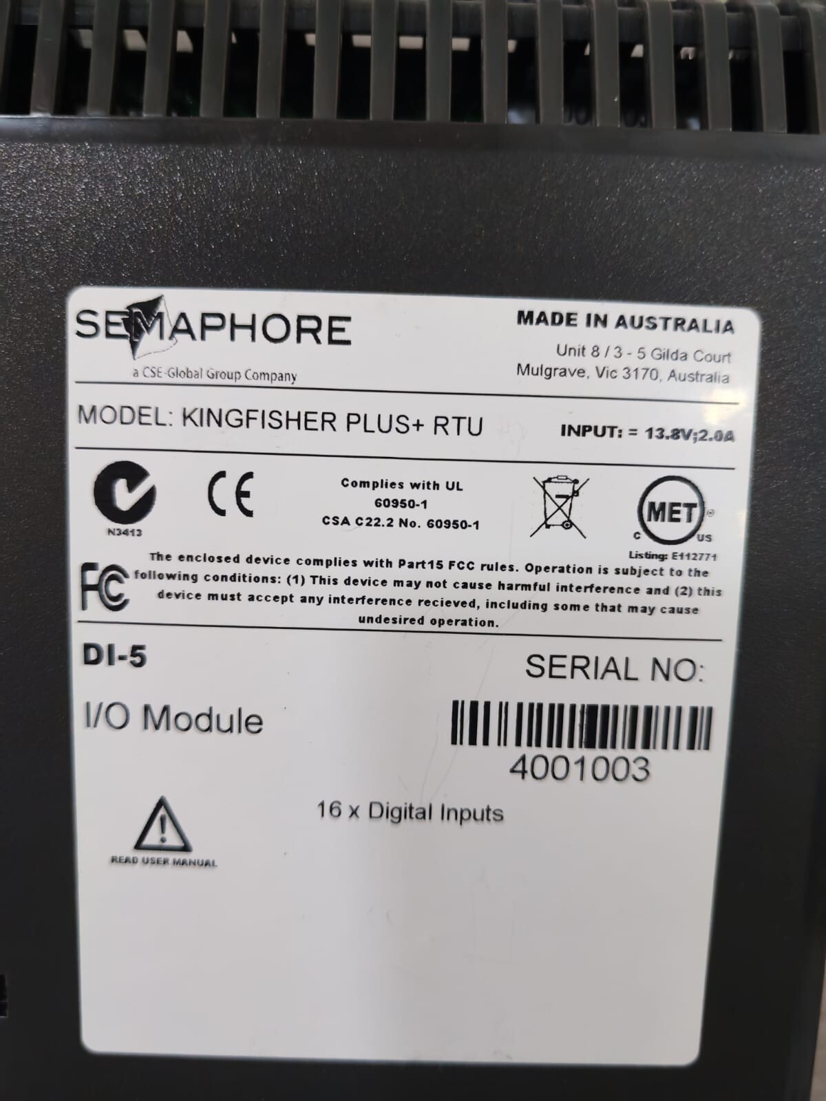 SEMAPHORE KINGFISHER KINGFISHER PLUS+ RTU DI-5 Semaphore Kingfisher Plus+ RTU DI-5 I/O Module 4