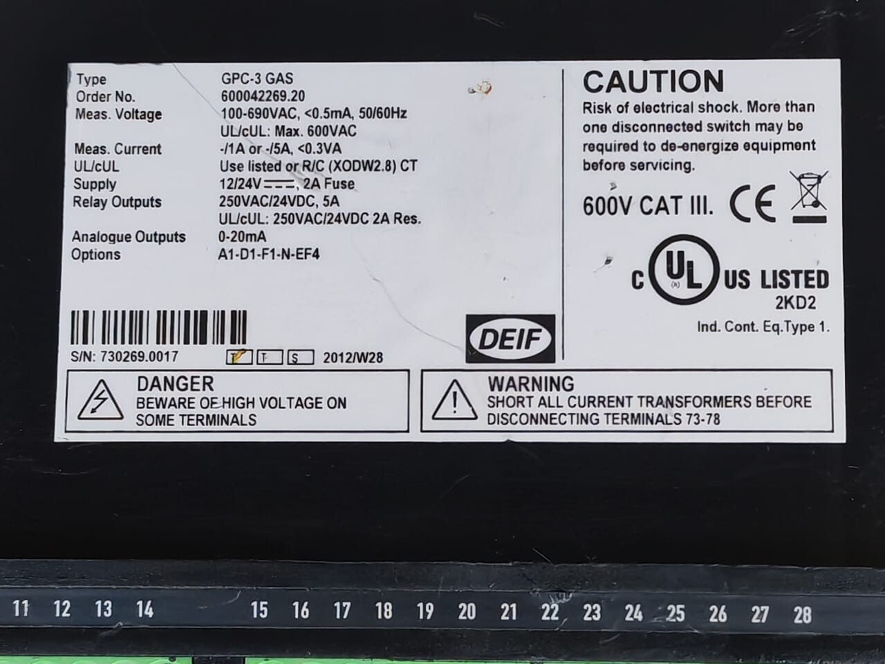 GE GPC-3 DEIF GPC-3 GAS GENERATOR PARALLELING CONTROLLER 600042269.20 4