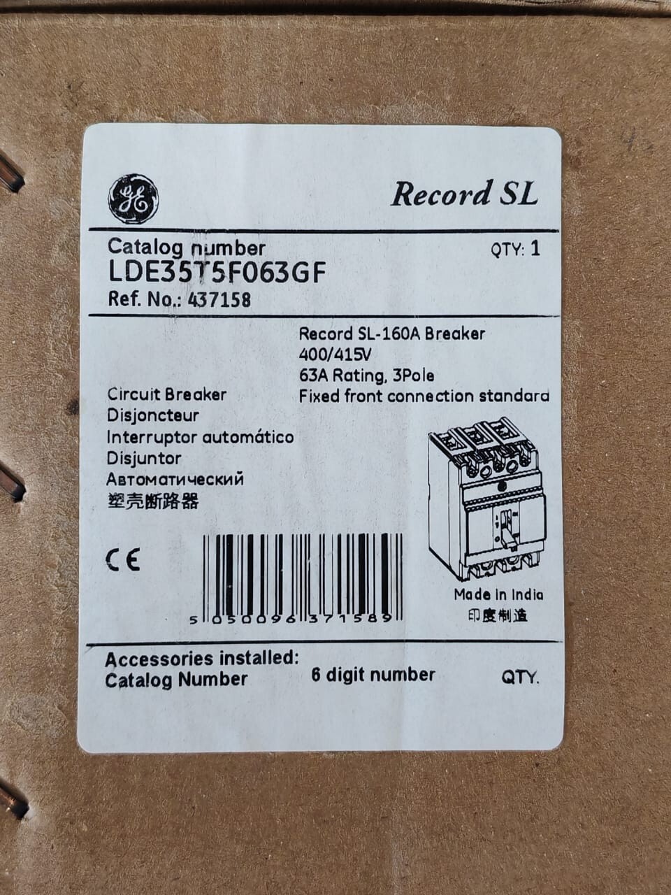 GE LDE35T5F063GF GE LDE160 Record SL LDE35T5F063GF Circuit Breaker 10