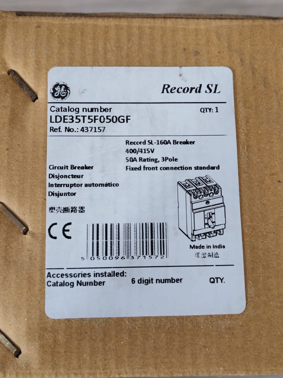 GE LDE35T5F050GF GE LDE160 Record SL LDE35T5F050GF Circuit Breaker 10