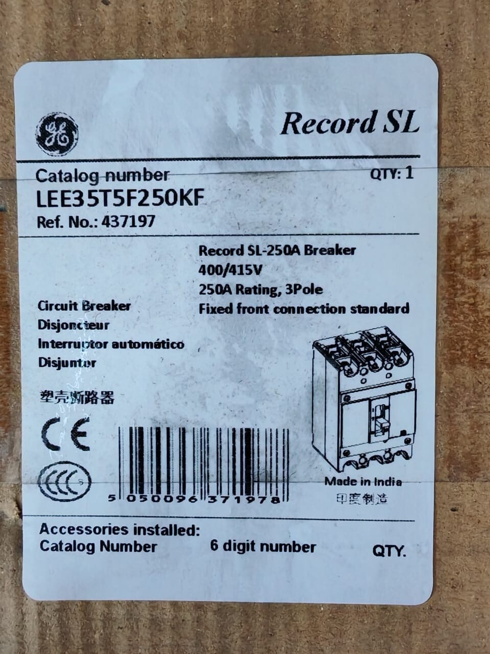GE LEE35T5F250KF GE LEE250 Record SL LEE35T5F250KF Circuit Breaker 10