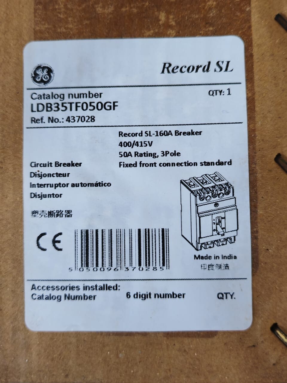 GE LDB35TF050GF GE LDB160 Record SL LDB35TF050GF Circuit Breaker 10