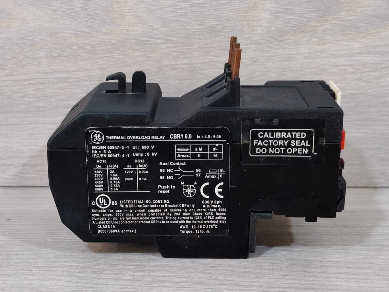 GE CBR1 GENERAL ELECTRIC CBR1 6.0 THERMAL OVERLOAD RELAY 3