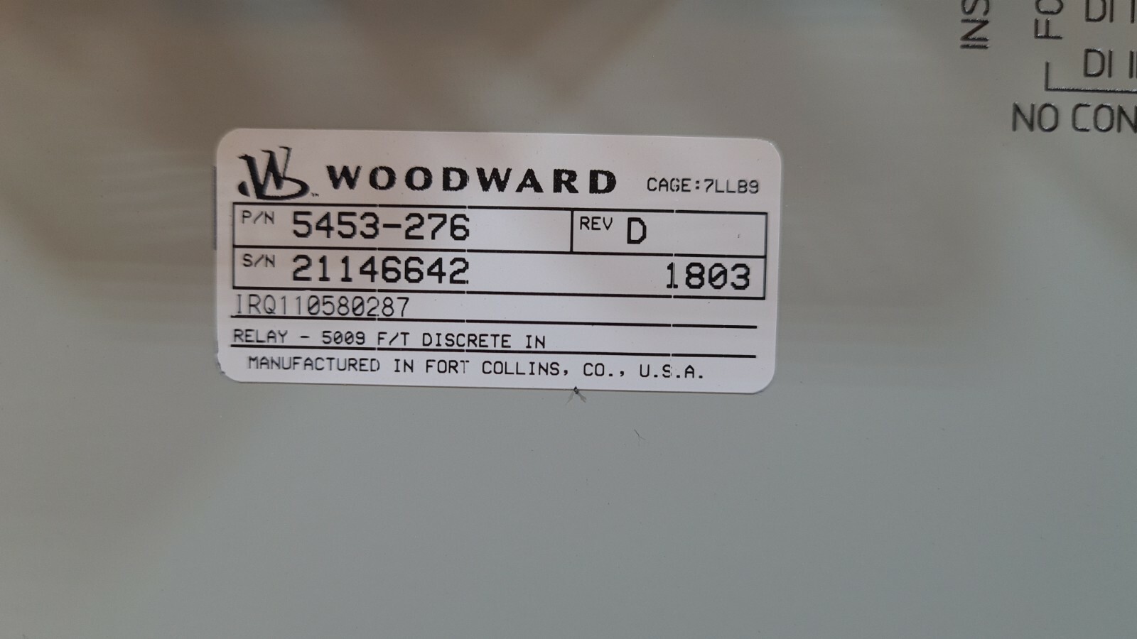 Woodward 5453-276 WOODWARD 5453-276 F/T Relay - Discrete In 5