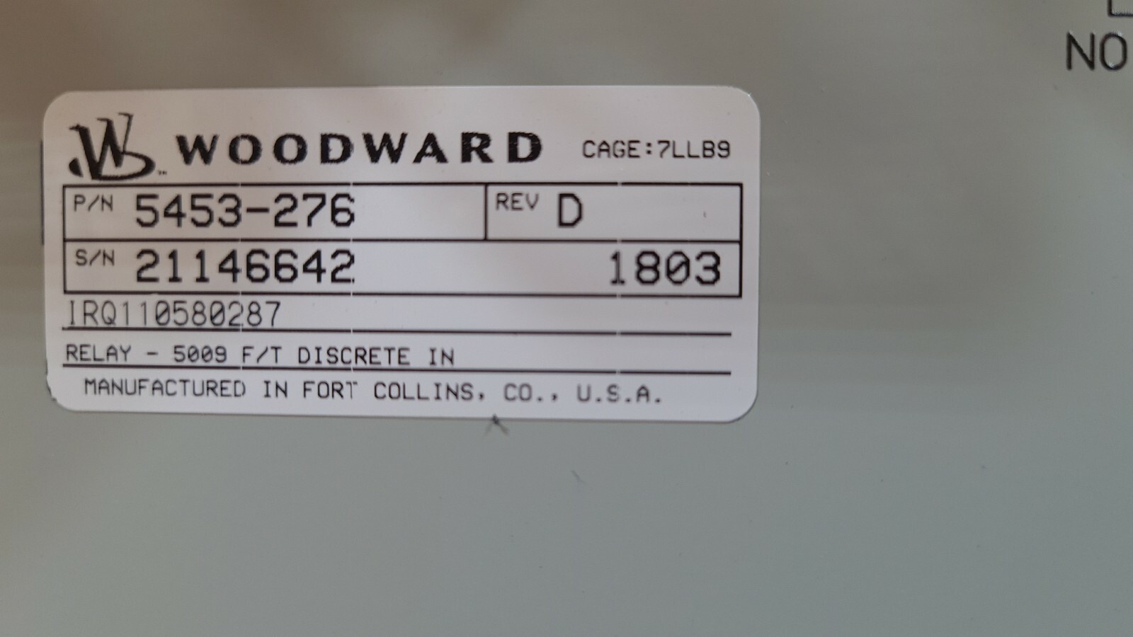 Woodward 5453-276 WOODWARD 5453-276 F/T Relay - Discrete In 6