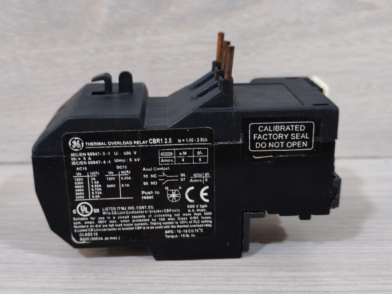 GE CBR1 2.5 GENERAL ELECTRIC CBR1 2.5 THERMAL OVERLOAD RELAY 4