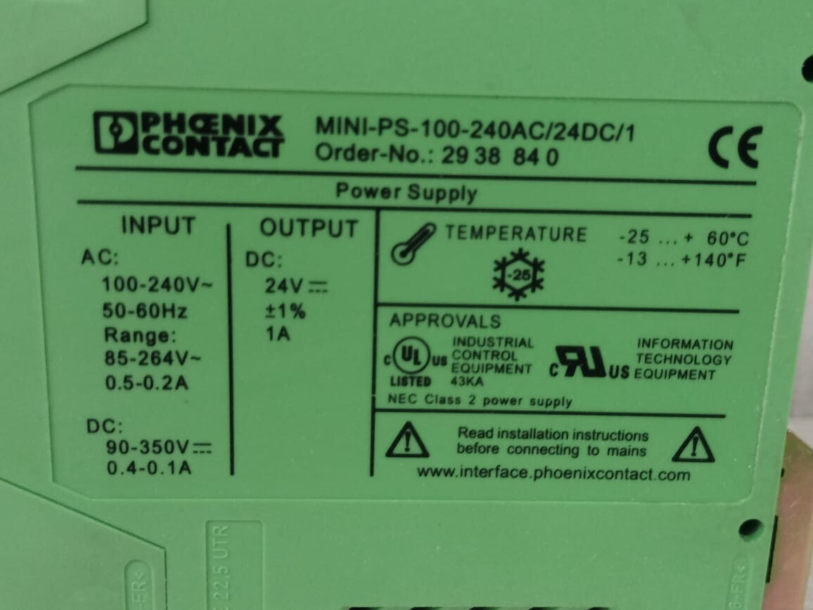 Phoenix Contact MINI-PS-100-240AC/24DC/1 PHOENIX CONTACT MINI-PS-100-240AC/24DC/1 2938840 POWER SUPPLY 6