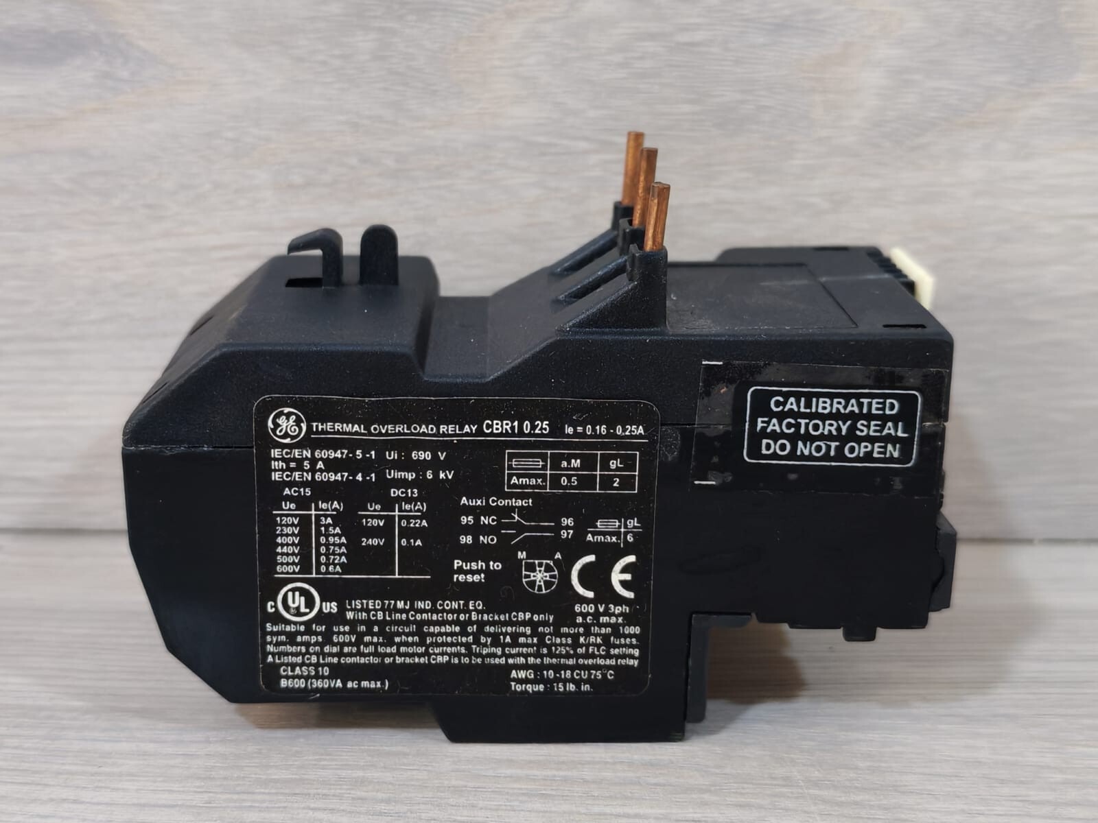 GE 0.25 GENERAL ELECTRIC CBR1 0.25 THERMAL OVERLOAD RELAY 3