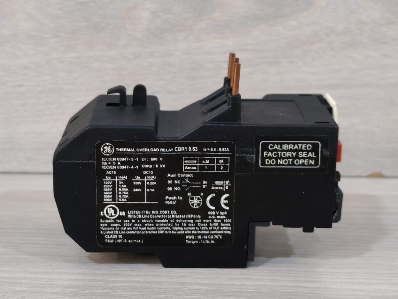 GE 0.63 GENERAL ELECTRIC CBR1 0.63 THERMAL OVERLOAD RELAY 3