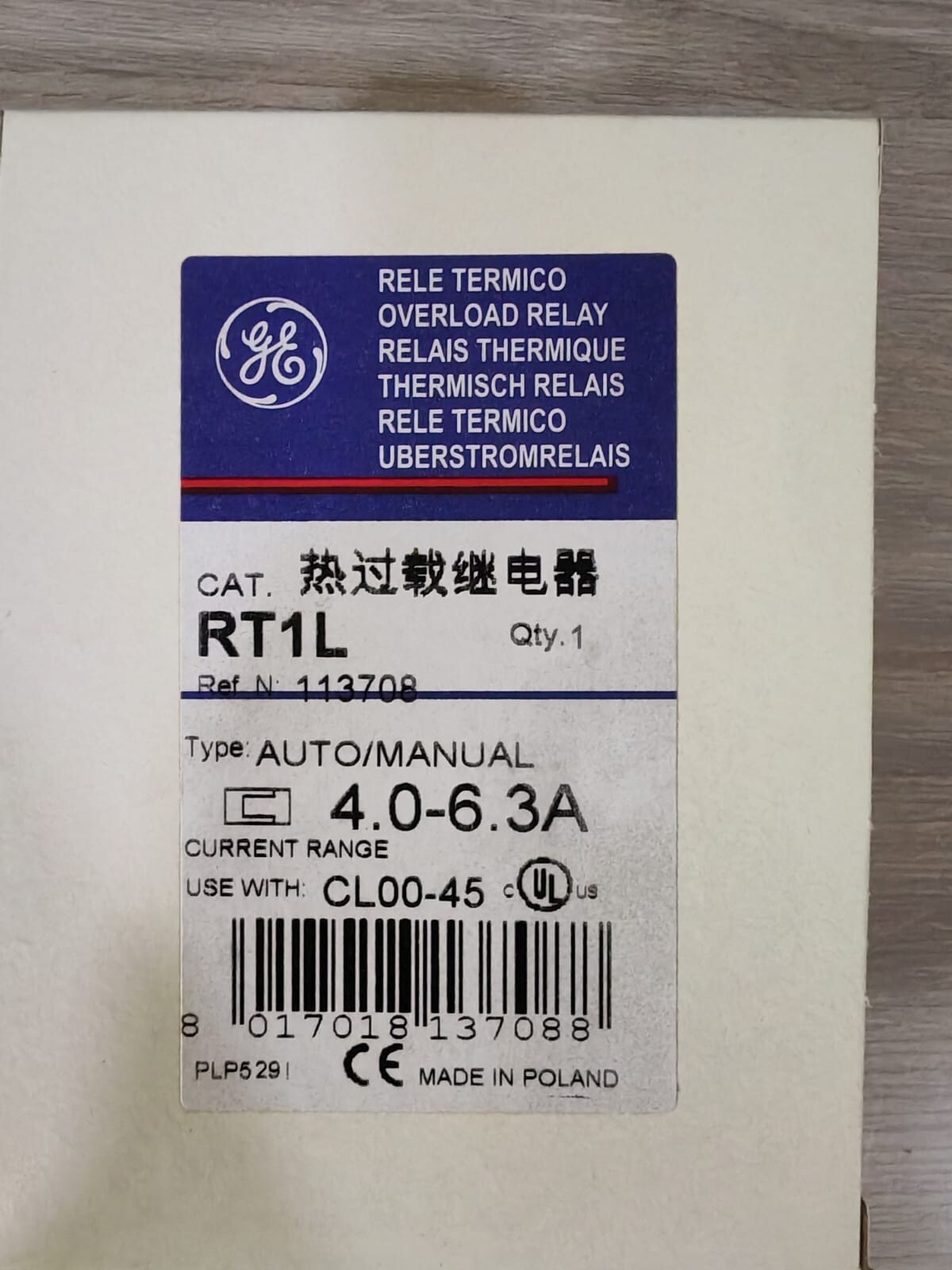 GE AUTO/MANUAL GE RT1L 113708 AUTO/MANUAL 4.0-6.3 A Overload Relay 2