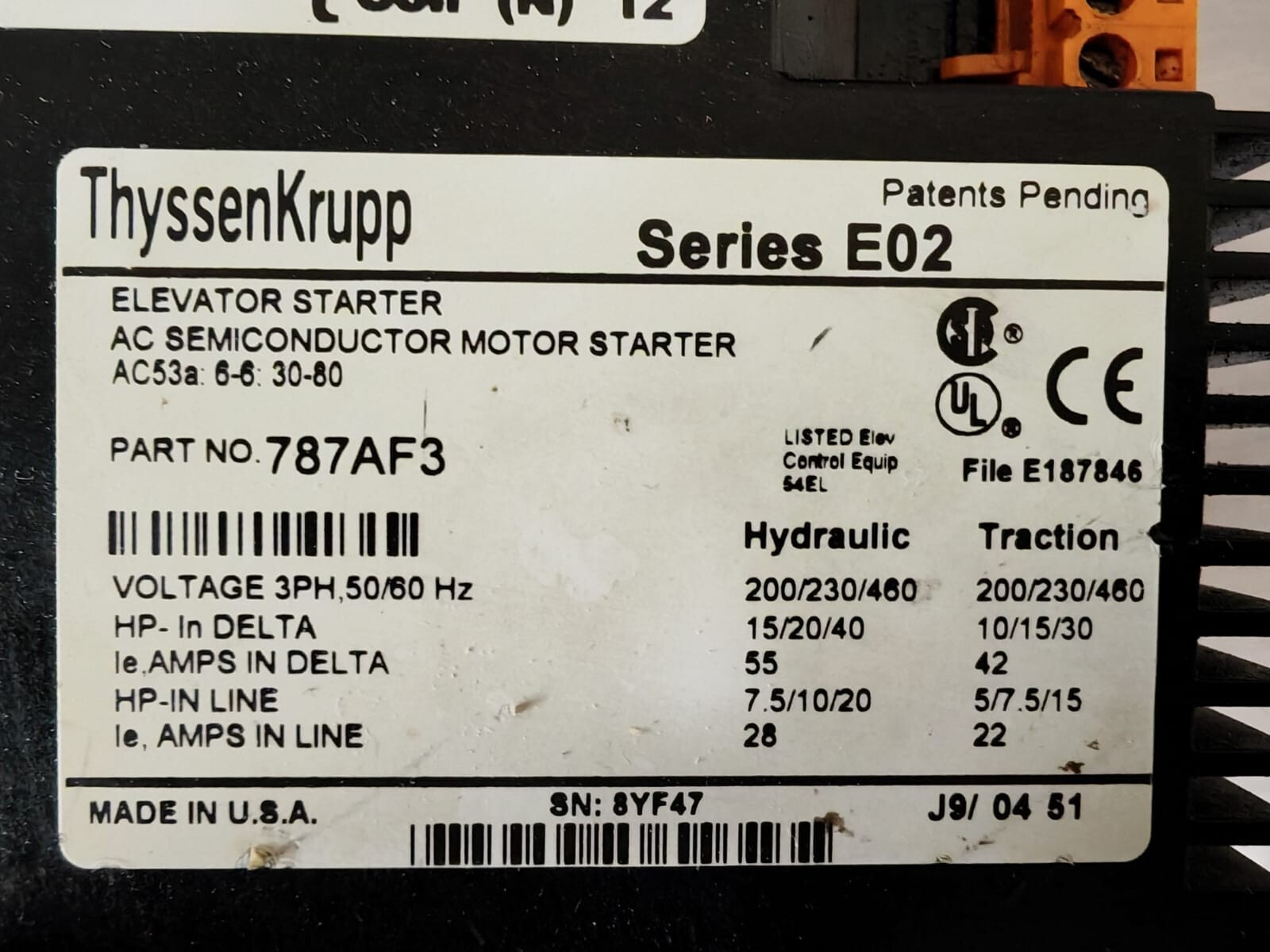 Thyssenkrupp 787AF3 Thyssenkrupp 787AF3 Series E02 ELEVATOR STARTER 2