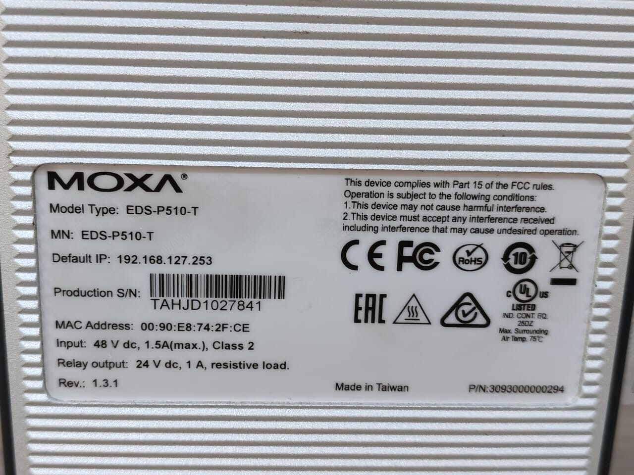 Moxa 3093000000294 MOXA EDS-P510-T MANAGED ETHERNET SWITCH 3093000000294 4