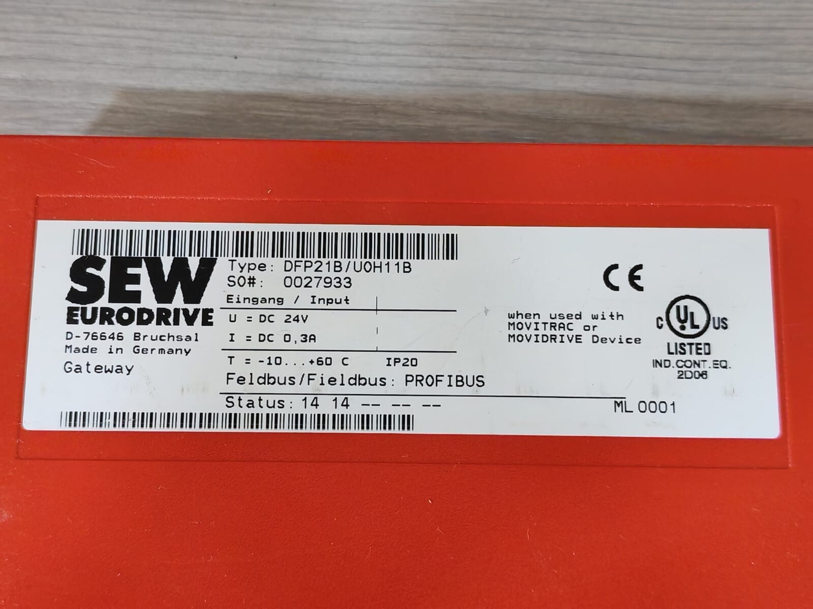 SEW-EURODRIVE DFP21B/U0H11B SEW EURODRIVE DFP21B/U0H11B PROFIBUS GATEWAY 24V 7