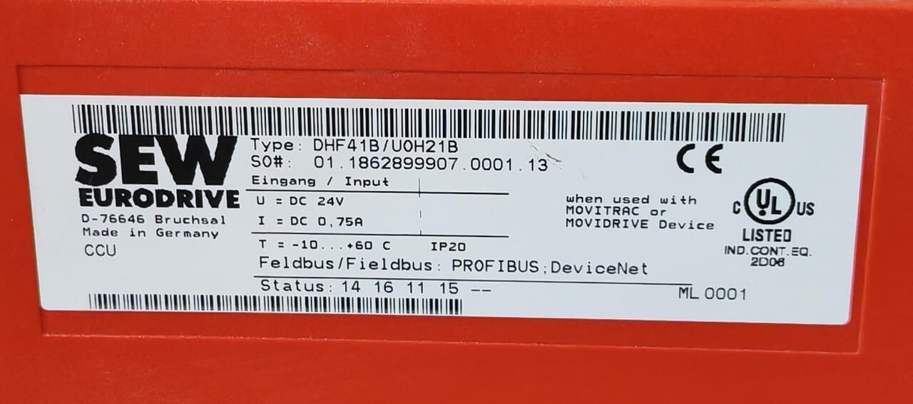 SEW-EURODRIVE DHF41B/U0H21B CCU SEW EURODRIVE DHF41B/U0H21B CCU INDUSTRIAL CONTROLLER 24V 9