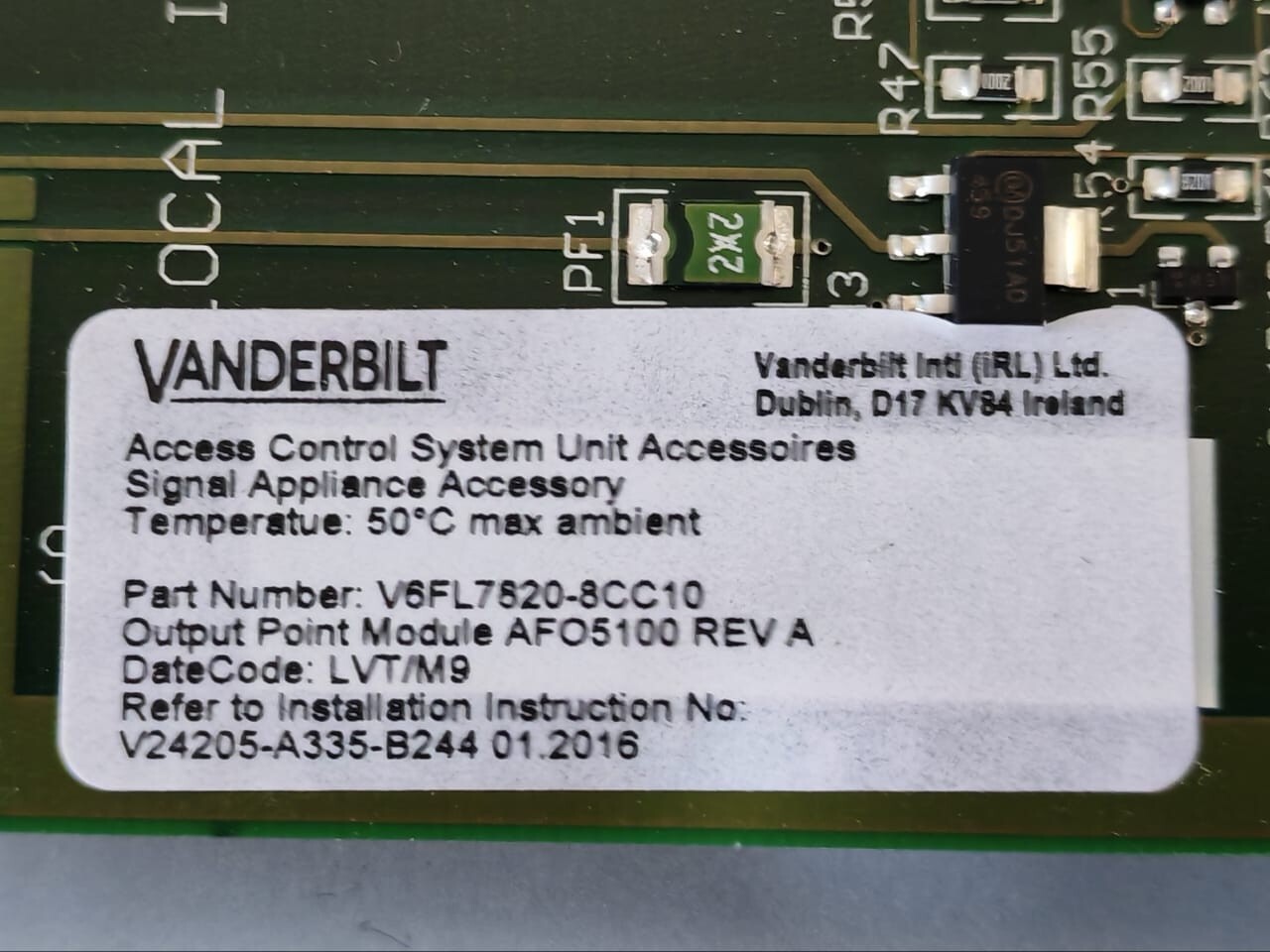 VANDERBILT AFO5100 VANDERBILT AFO5100 Rev. A ACCESS CONTROL UNIT MAIN BOARD V6FL7820-8CC10 4