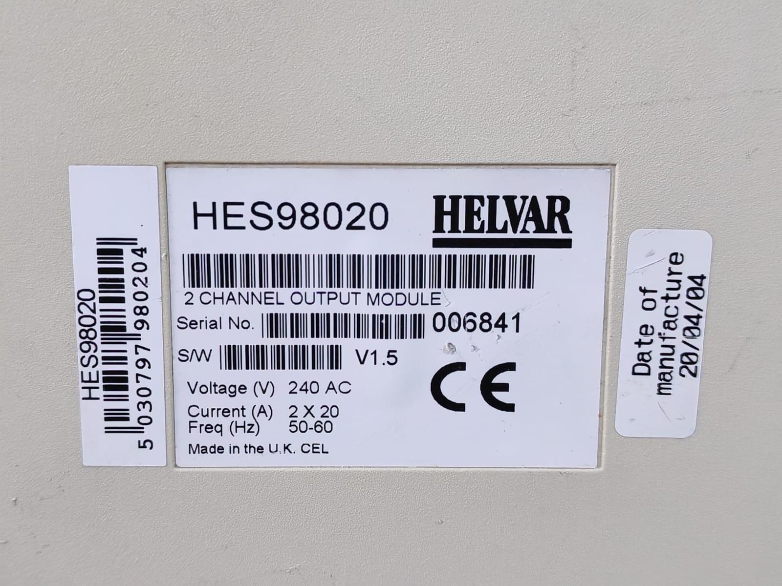 Helvar HES98020 HELVAR HES98020 2 CHANNEL OUTPUT MODULE V1.5 240VAC 3