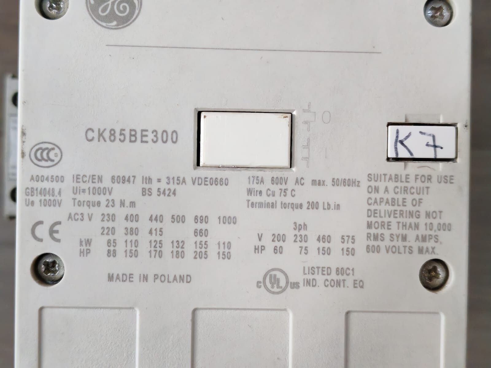 GENERAL ELECTRIC CK85BE300 GENERAL ELECTRIC CK85BE300 175A 500VAC 50/60Hz CONTRACTOR 2
