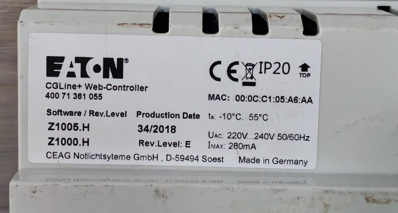 Eaton 40071361055 EATON CGLINE+WEB-CONTROLLER 40071361055 SOFTWARE REV.LEVEL E. Z1005.H/Z1000H 2