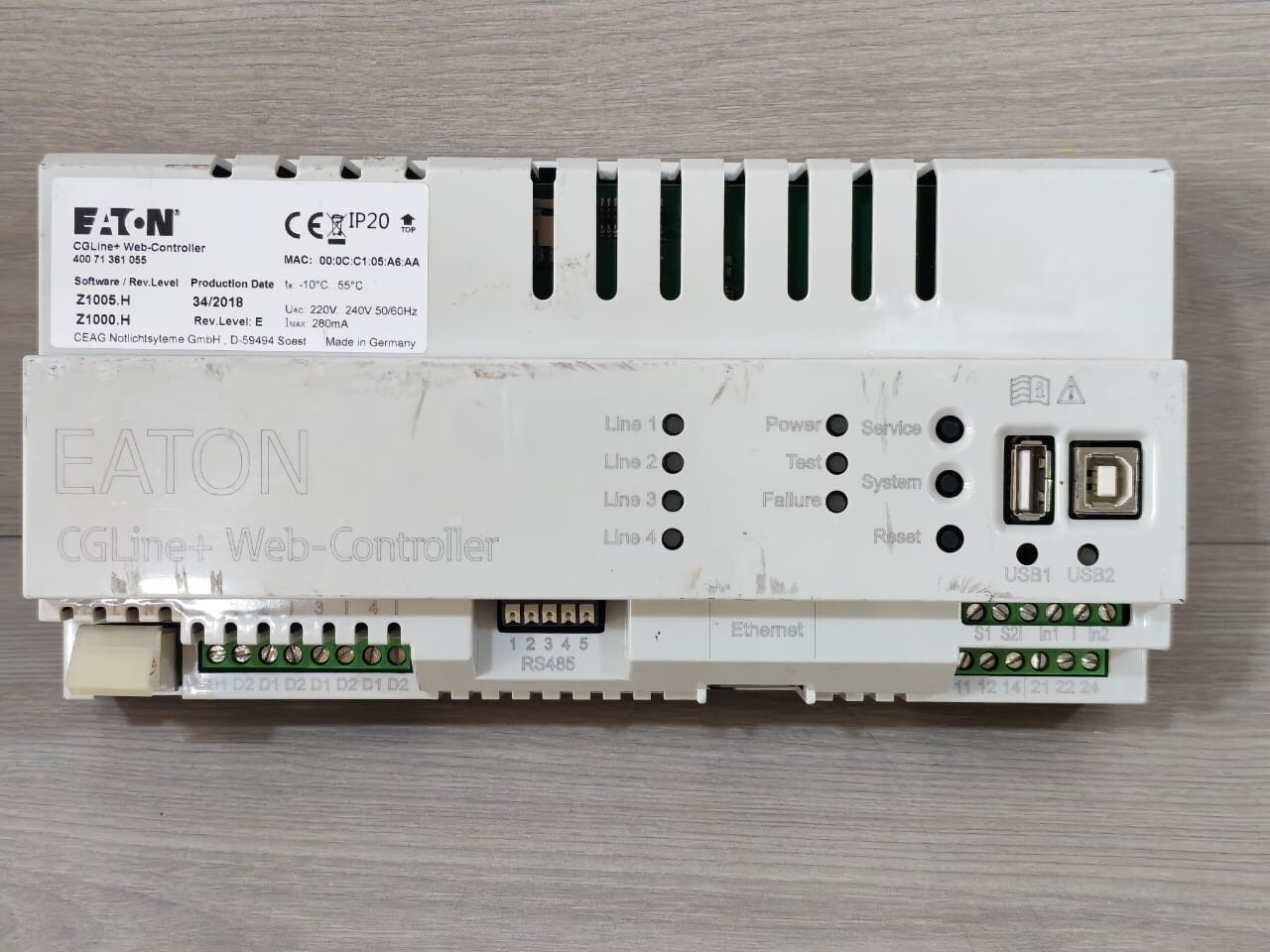 EATON CGLINE+WEB-CONTROLLER 40071361055 SOFTWARE REV.LEVEL E. Z1005.H/Z1000H