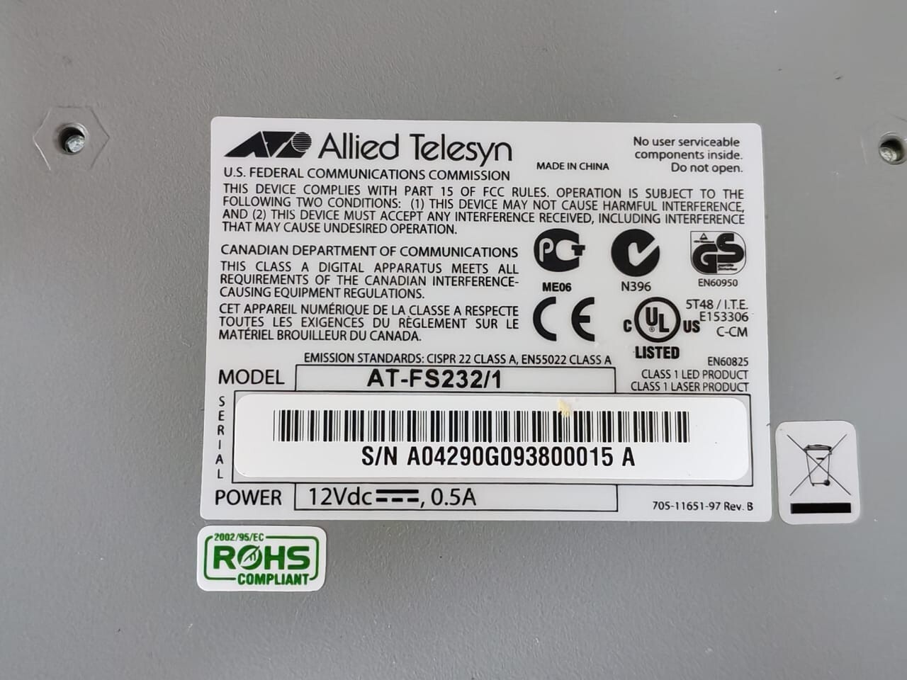 Allied Telesis 990-001166-60 Allied Telesis AT-FS232/1 Bridging Converter P/n: 990-001166-60 2