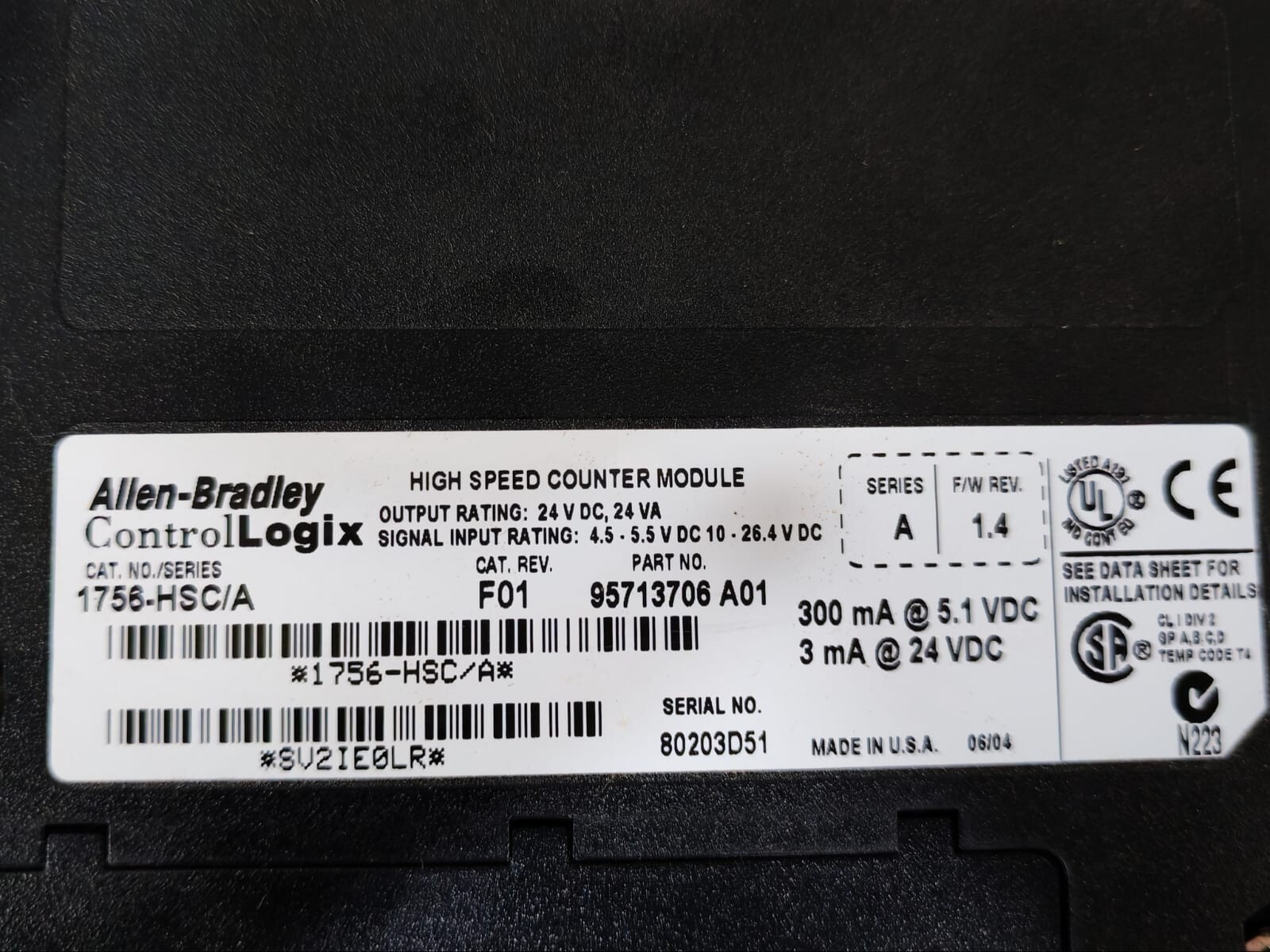 Allen-Bradley 95713706 A01 ALLEN-BRADLEY 1756-HSC/A F01 CONTROLLOGIX 95713706 A01 HIGH SPEED CONTROL MODULE 2
