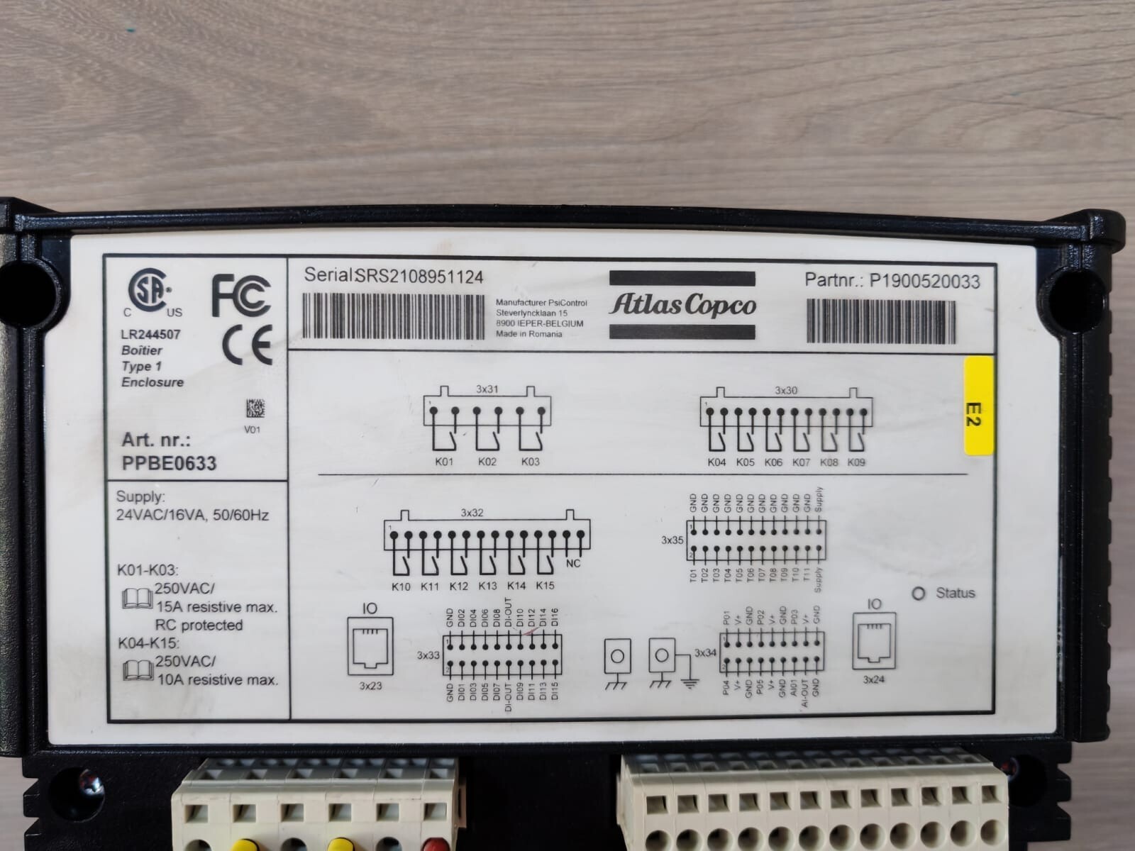 Atlas Copco PPBE0633 ATLAS COPCO ART.NR.;PPBE0633 24VAC/16A 50/60Hz 3