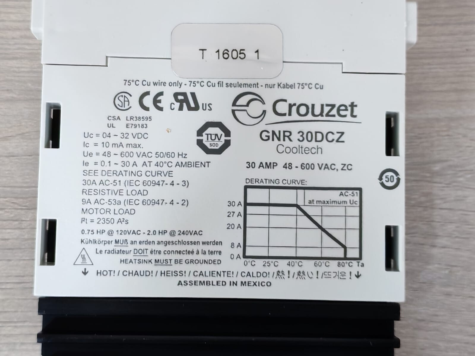 Crouzet GNR30DCZ GNR30DCZ Crouzet 30A 48-600VAC Solid State Relay 3
