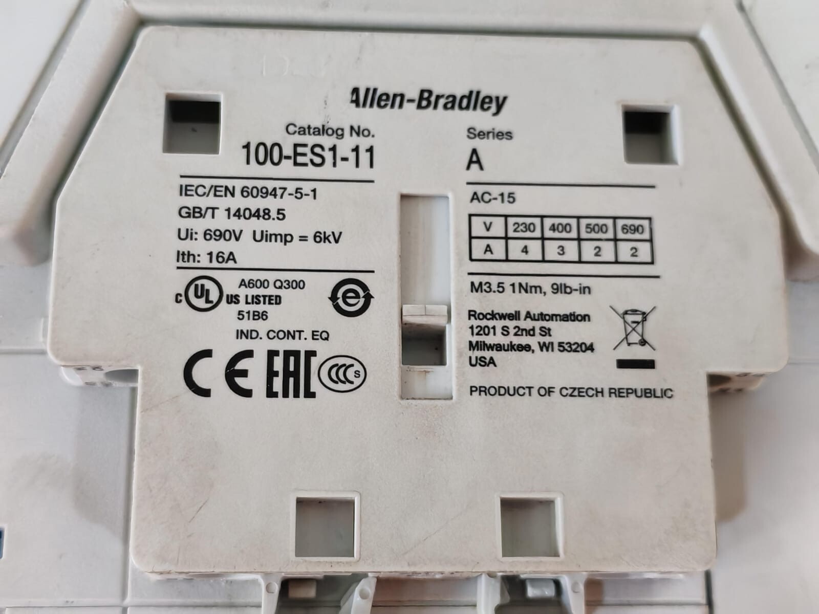 Allen-Bradley 100-E205 ALLEN BRADLEY 100-E205 SER.A 3-POLE DIRECT ONLINE CONTRACTOR 7