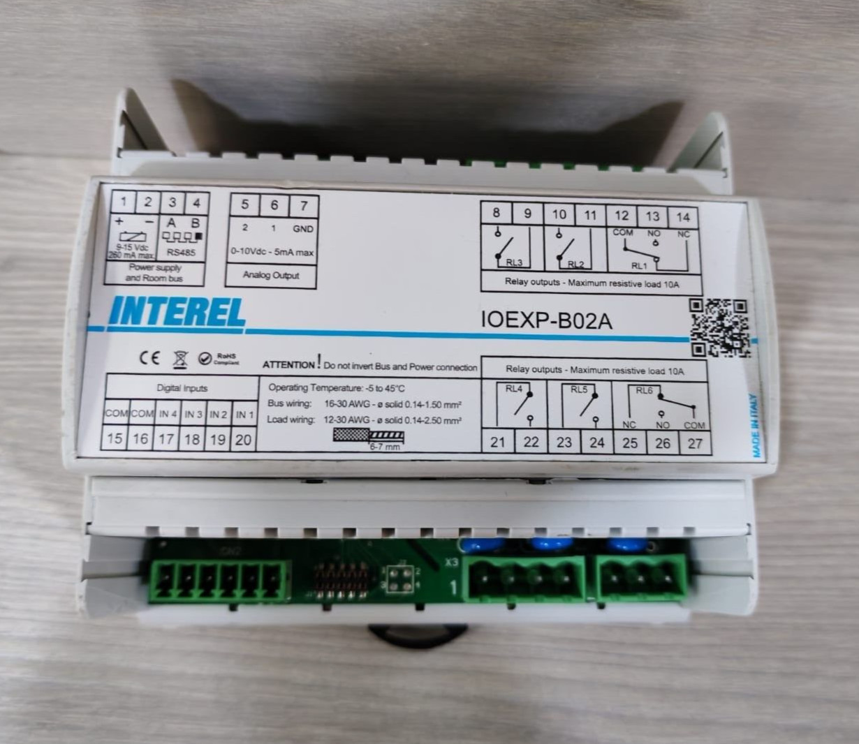 INTEREL IOEXP-B02A room control unit load wining 12-30 AWG resistive load