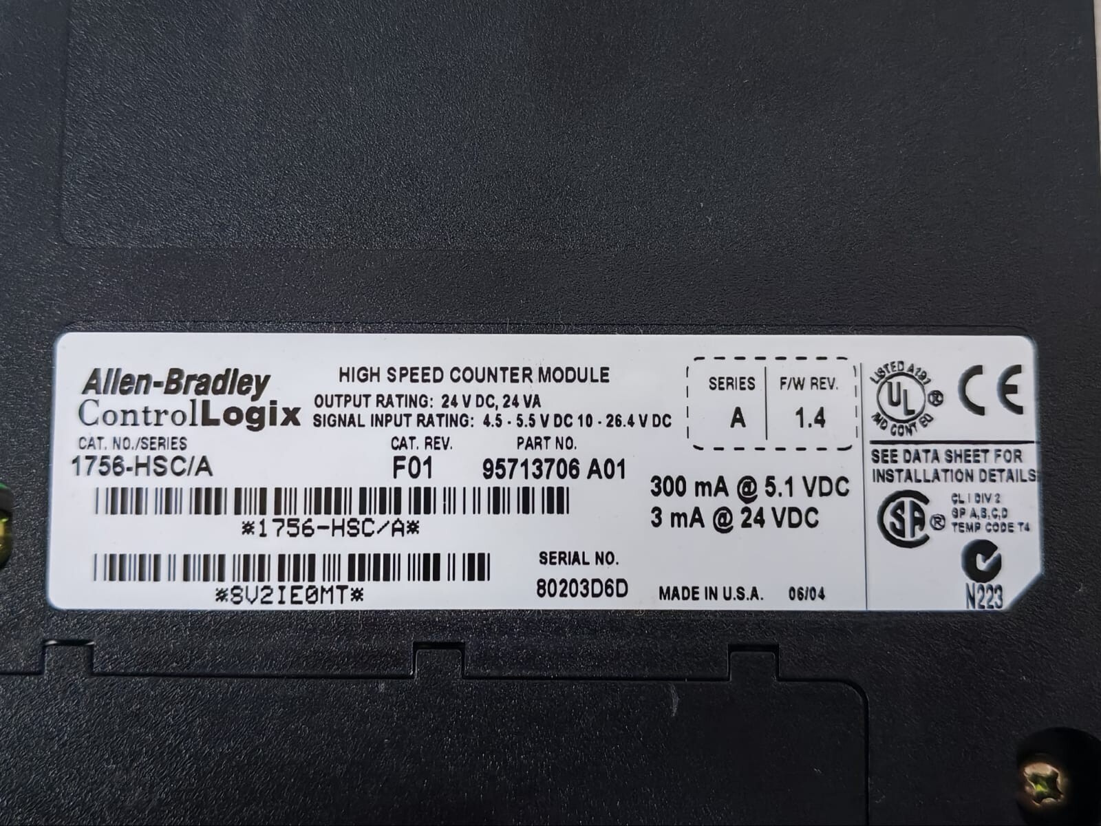 Allen-Bradley 95713706 A01 ALLEN-BRADLEY 1756-HSC/A CONTROLOGIX HIGH SPEED COUNTER MODULE 95713706 A01 3